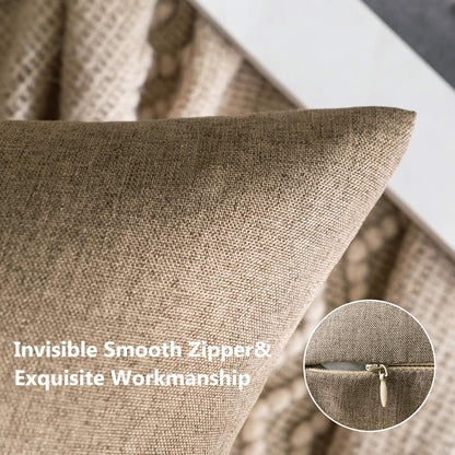 MIULEE Decorative Outdoor Throw Pillow Covers - Waterproof Faux Linen Cushion Cases | 16x16 Inch Khaki (Pack of 2)