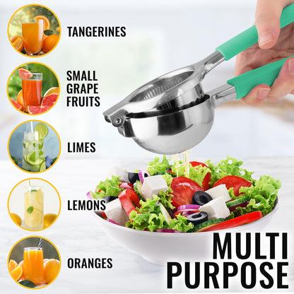 Zulay Lemon Squeezer Stainless Steel with Premium Heavy Duty Solid Metal Squeezer Bowl (Black Grip, Large)
