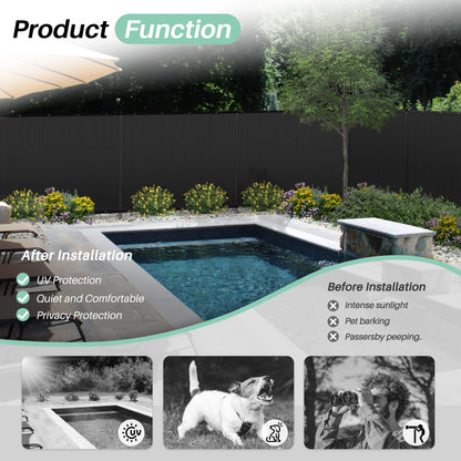 SunnyRoyal 5' x 24' Privacy Fence Screen Panel with Iron Poles Freestanding No Dig Heavy Duty Windscreen Mesh Fabric Temporary Dog Fencing for Outdoor Backyard Patio Garden (Black)