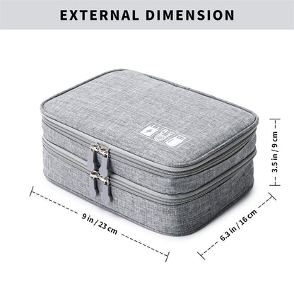 Lanola Travel Cable Organizer Bag, Electronic Accessories Case Portable Double Layer Cable Storage Bag for Cord,phone,Charger, Flash Drive, Phone, SD Card,Personal Items - (Grey)