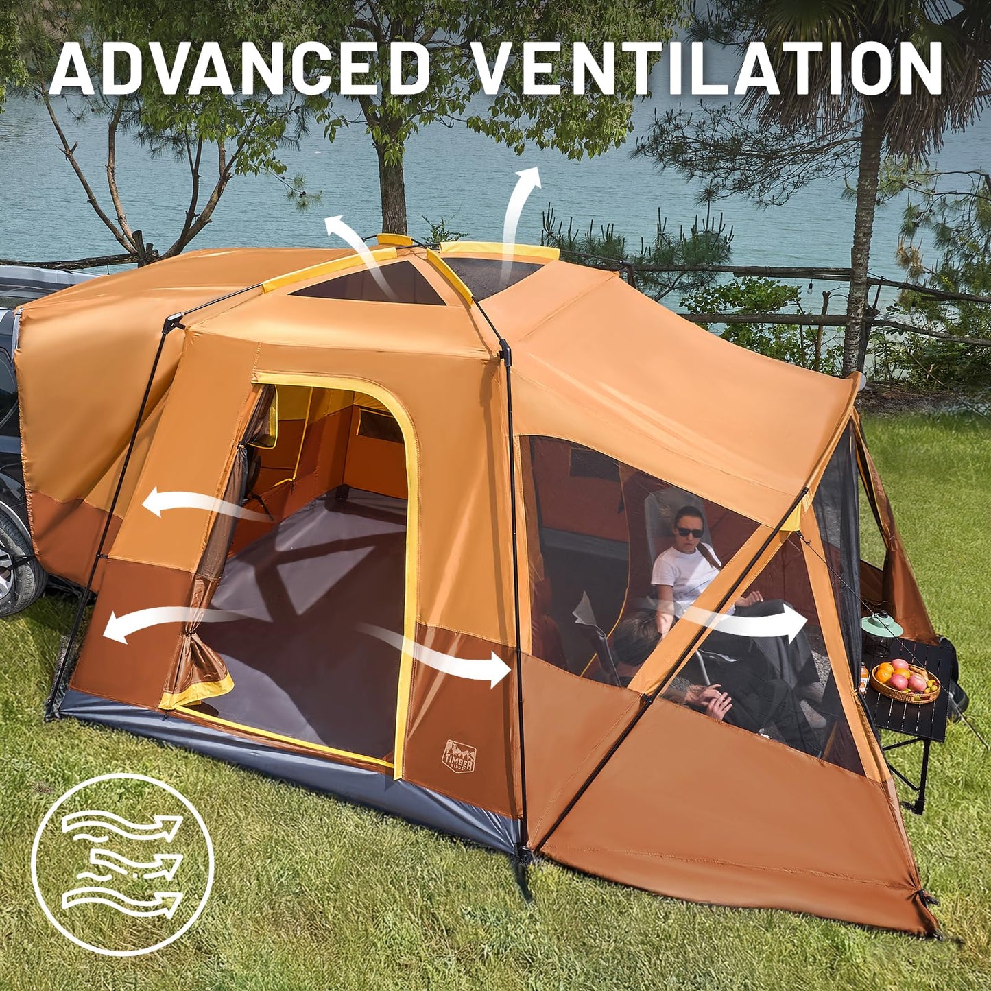 TIMBER RIDGE 5-9 Person SUV Tent with Screen Porch and Awning for Family Camping, Weather Resistant and Portable Van or Car Tent, Includes Rainfly and Storage Bag, 13' W X 10' L X 7.1' H, Orange