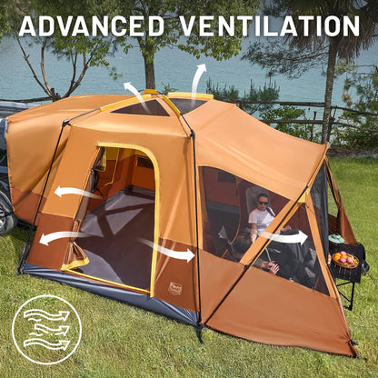 TIMBER RIDGE 5-9 Person SUV Tent with Screen Porch and Awning for Family Camping, Weather Resistant and Portable Van or Car Tent, Includes Rainfly and Storage Bag, 13' W X 10' L X 7.1' H, Orange
