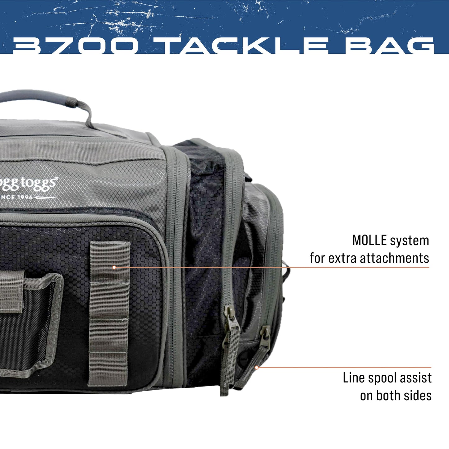 FROGG TOGGS Heavy Duty Fishing Tackle Duffle Bag, Includes Bait Trays, Black, 3700