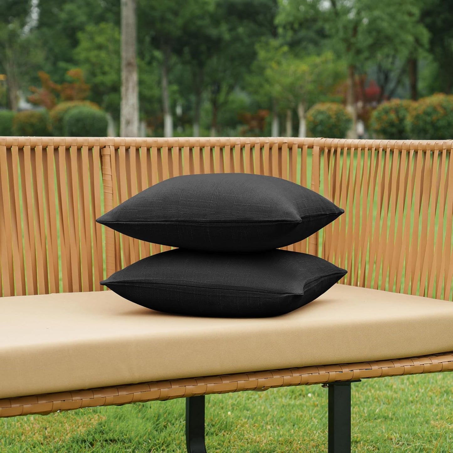 NiNi Decorative Outdoor Pillow Covers - Waterproof Linen Cushion Shams | Set of 2, 18x18 Inch, Black