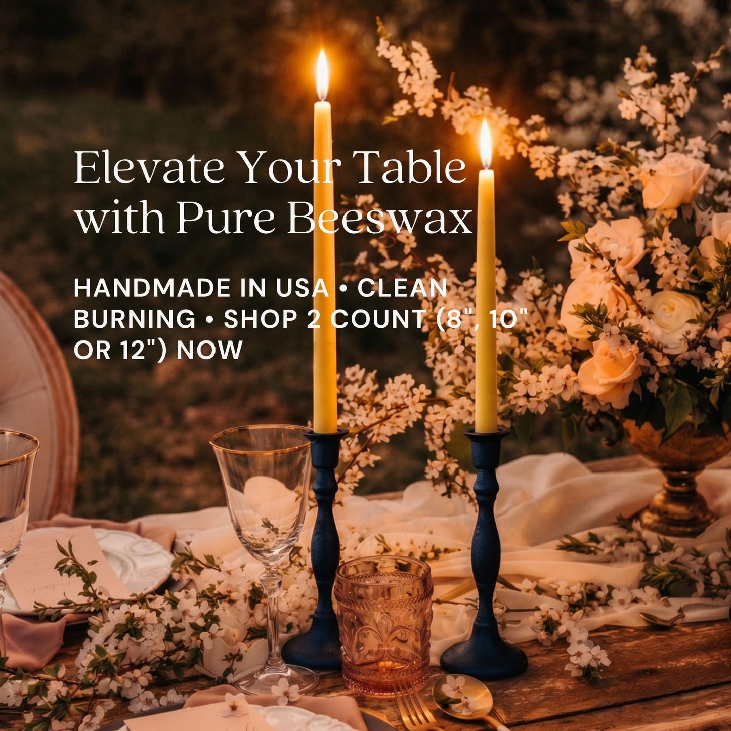 Bluecorn Beeswax Taper Candles, 100% Pure Natural Bees Wax, Pair of 12 Inch Black Tapered Candlesticks, Clean Burning & Dripless, Fragrance Free, Long Lasting, Home Decor, American Made, 1 Count