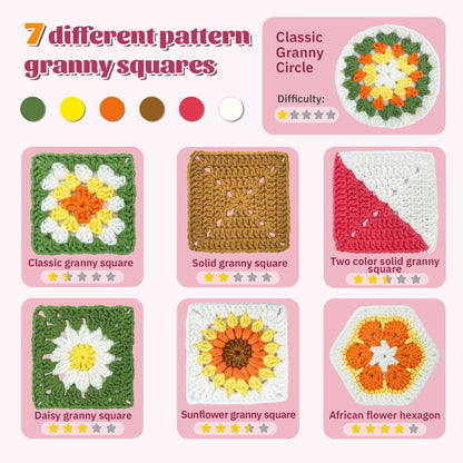 Crochet Granny Square Kit & Blocking Board Bundle