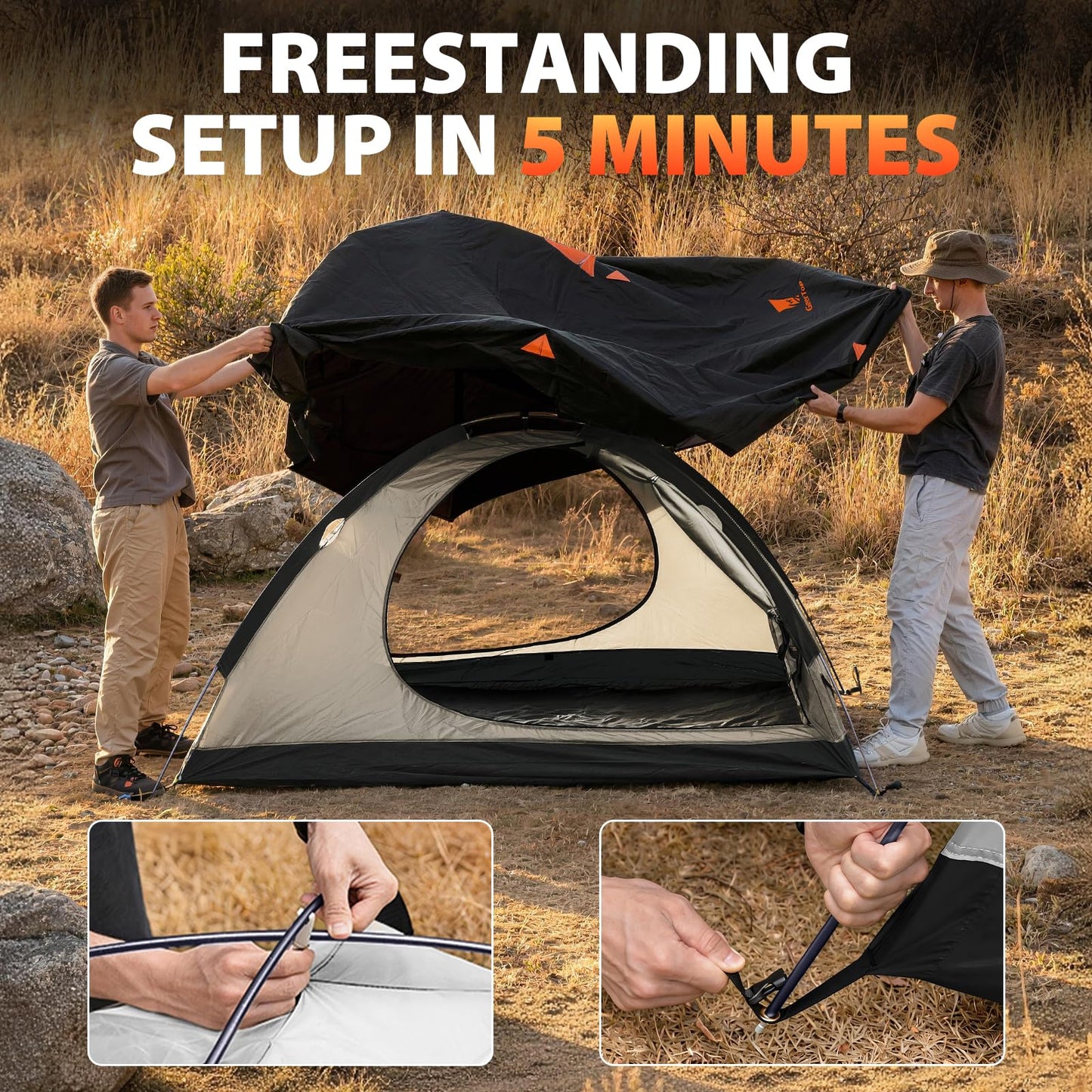 GEERTOP 2 Person 4 Season Blackout Camping Tent - Sleep in Darkroom, Waterproof Rainfly, Snow Skirt, Lightweight Aluminum Pole, Easy Setup for Hiking, Mountaineering, Family Camp