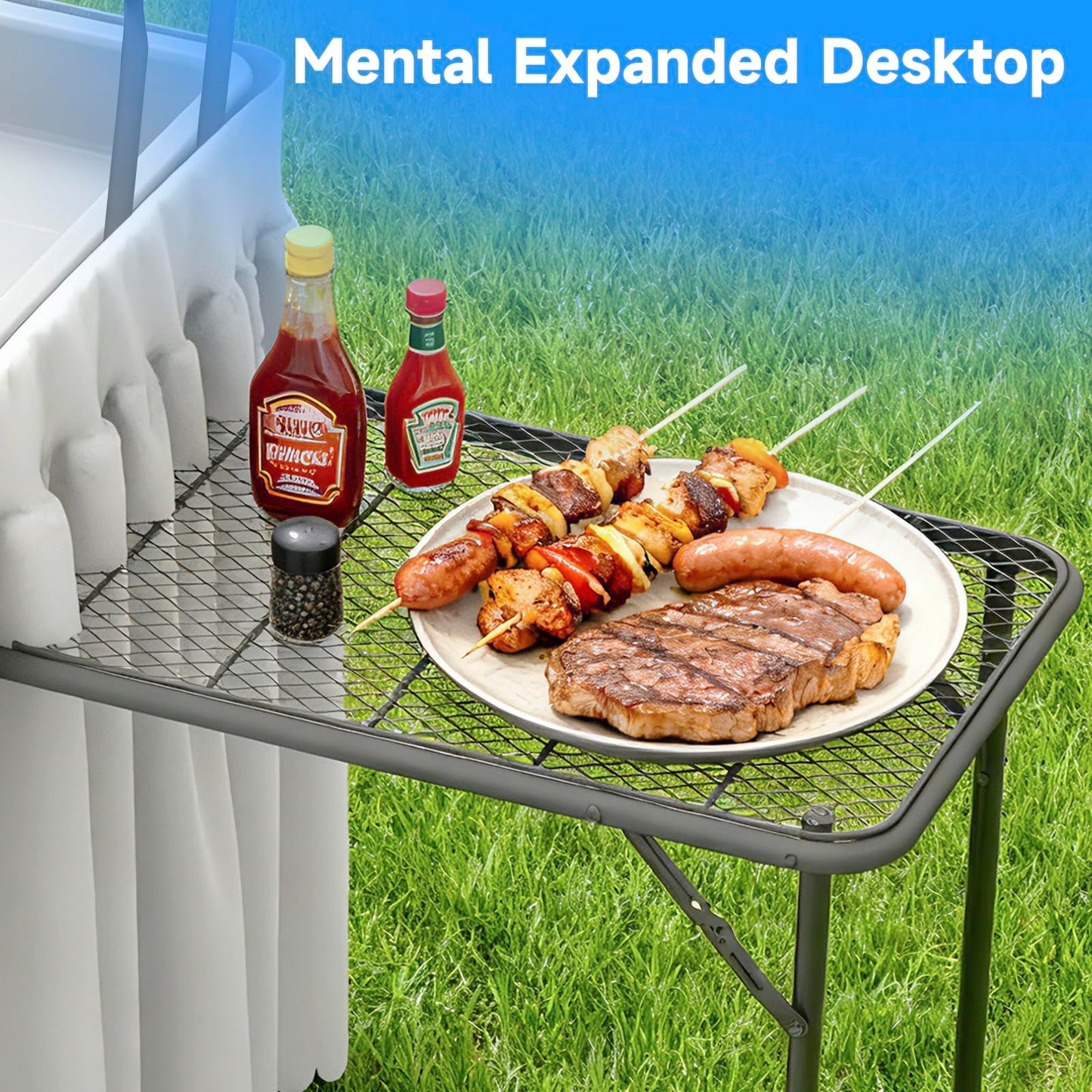 SHAREWIN Ice Cooler Folding Table with Metal Side Desktop, Double-Layer Party Chilling Table with Drain and Detachable White Skirt to Keep Drinks Cool, Ice Bar for Weddings, Outdoor, Picnics，Pool