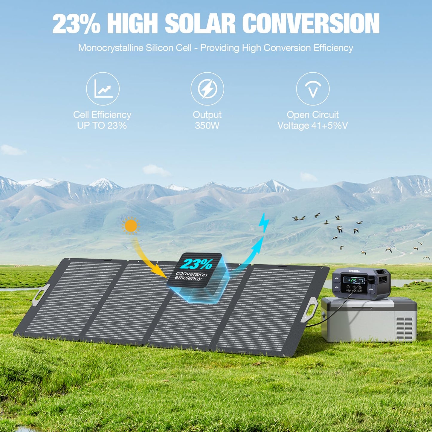 GRECELL 350W Portable Solar Panel for Power Station Generator, Foldable Solar Panel, 37.4V High-Efficiency Solar Charger 350W Power Backup with XT60/Anderson Output for Outdoor Van Camper Off-Grid