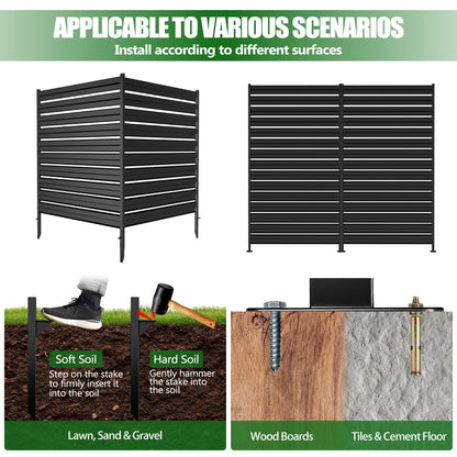 GILPWA 42" H x 38" W (2 Panels) Outdoor Privacy Screens, Air Conditioner Fence Metal Trash Can Privacy Fence Panels for Garden, Pool Equipment Enclosure, No Dig Backyard Patio Fencing (Black)