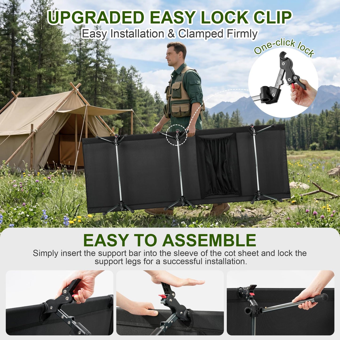 AOPEC 75" Camping Cot, Heavy Duty 350lbs Capacity, Adjustable Height with Leg Extenders, Lightweight Aluminum Frame Portable Folding Bed for Camping,Travel, Beach, Office Nap