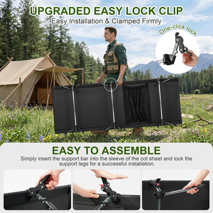 AOPEC 75" Camping Cot, Heavy Duty 350lbs Capacity, Adjustable Height with Leg Extenders, Lightweight Aluminum Frame Portable Folding Bed for Camping,Travel, Beach, Office Nap