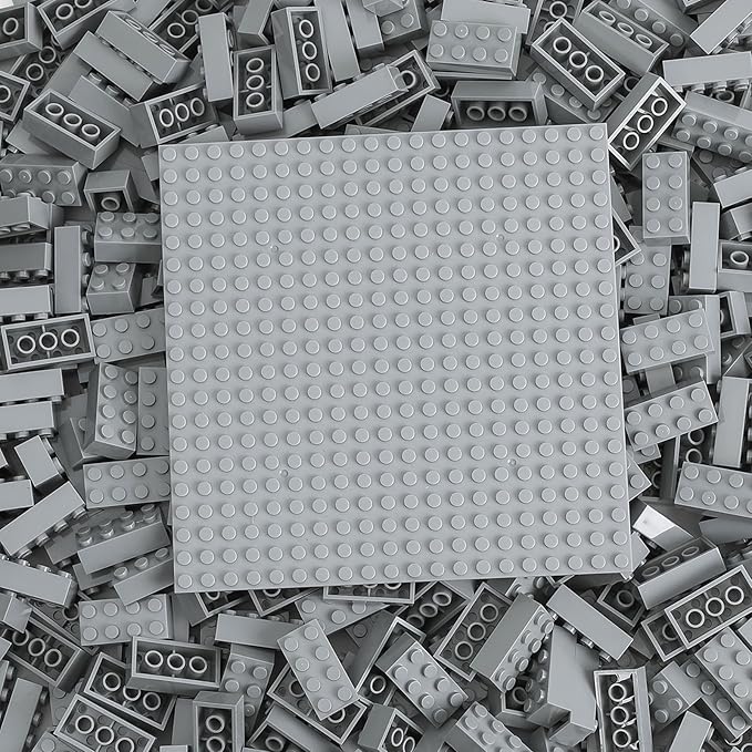 500 Piece Classic Building Bricks and 1 Gray Baseplate 2x4 Bricks Bulk Creative Building Toys Blocks Bulk for Kids Ages 6+ Light Gray(Samll Bricks 1.25x0.62x0.47 in)