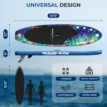 SereneLife 10’6” Inflatable Stand Up Paddle Board with Premium SUP Accessories - 32” Wide Stable Design with Non-Slip EVA Deck Pad, for Youth and Adults, 350 lbs. Capacity