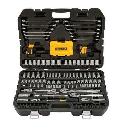 DEWALT Mechanic Tool Set with Case, Socket Set Metric and Standard Full, 1/4" & 3/8" Drive, Hex Keys and Specialty Tools, 168-Piece (DWMT73803)