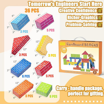 Cardboard Building Blocks for Kids 36pcs: Jumbo Gifts Heavy Duty Develop Creative Thinking Spatial Reasoning Easy to Assemble