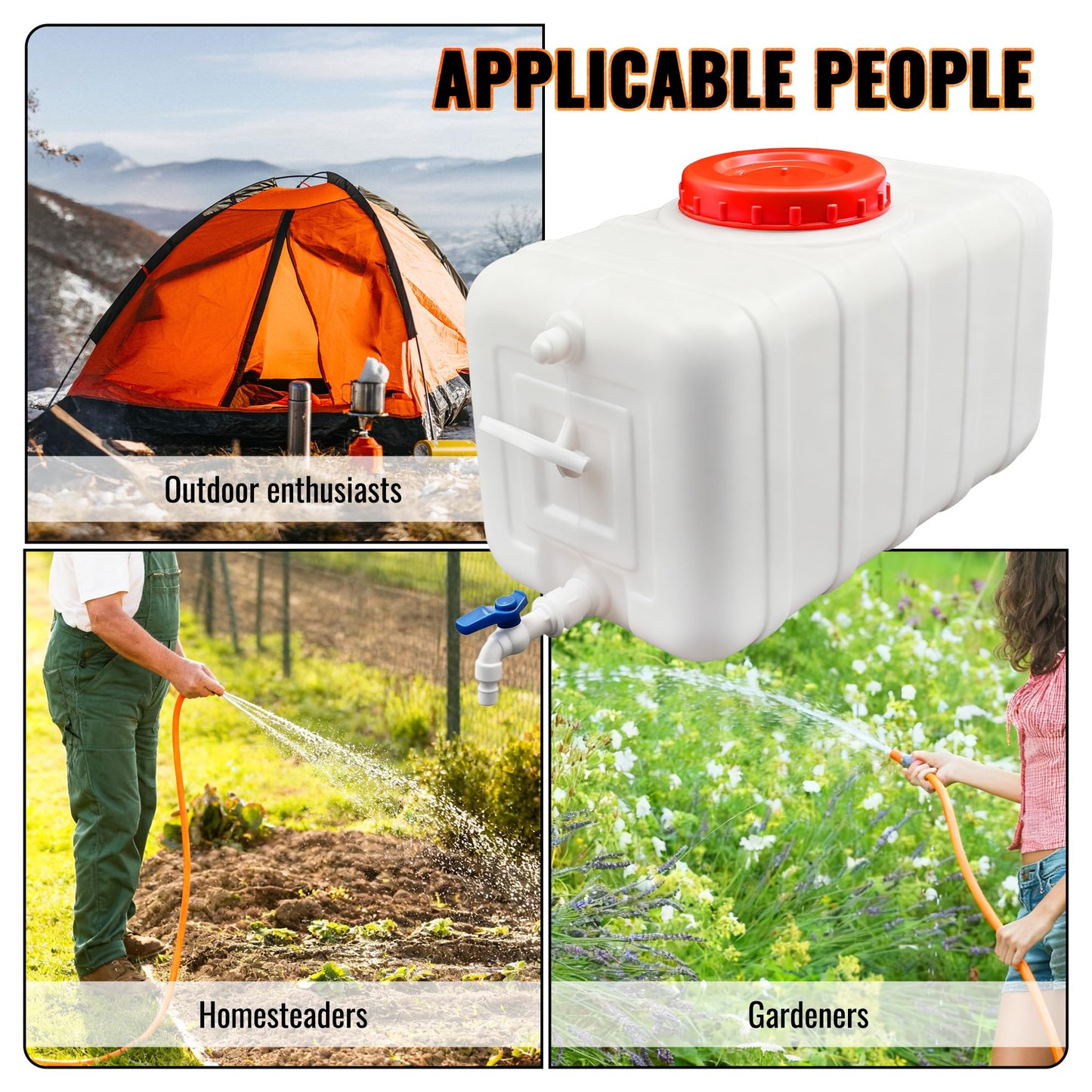 21Gallon/80L Water Storage Tank, Portable Water Tank for Outdoor Camping,Farms and Gardens, Rectangular Translucent White