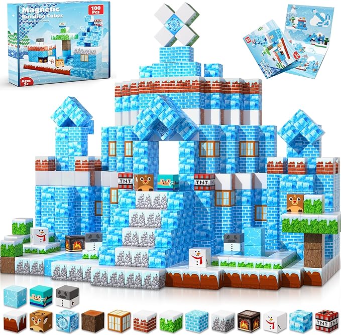 Magnetic Blocks - 100PCS Magnetic Blocks Build Ice Castle - Magnetics Toys for Montessori Toddler Easter Christmas Birthday Gifts - STEM Sensory Toys for 3 4 5 6 7 8 9 10 Year Old Girls