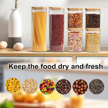 YMMIND Glass Food Storage Jars - Airtight Bamboo Lid Canisters Set of 3 | Clear Cylindrical Containers for Pasta, Coffee, Cookies, Nuts, Cereal, Oats, Flour