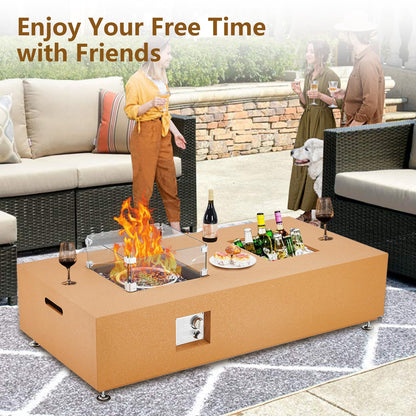 GarveeLife 56" Propane Fire Pit Table with Ice Bucket，50000BTU Fire Table with 13" Square Drink Ice Bucket Wind Guard, Fire Glass Beads & CSA Safety Certified Outdoor Firepit for Patio Garden(Orange)