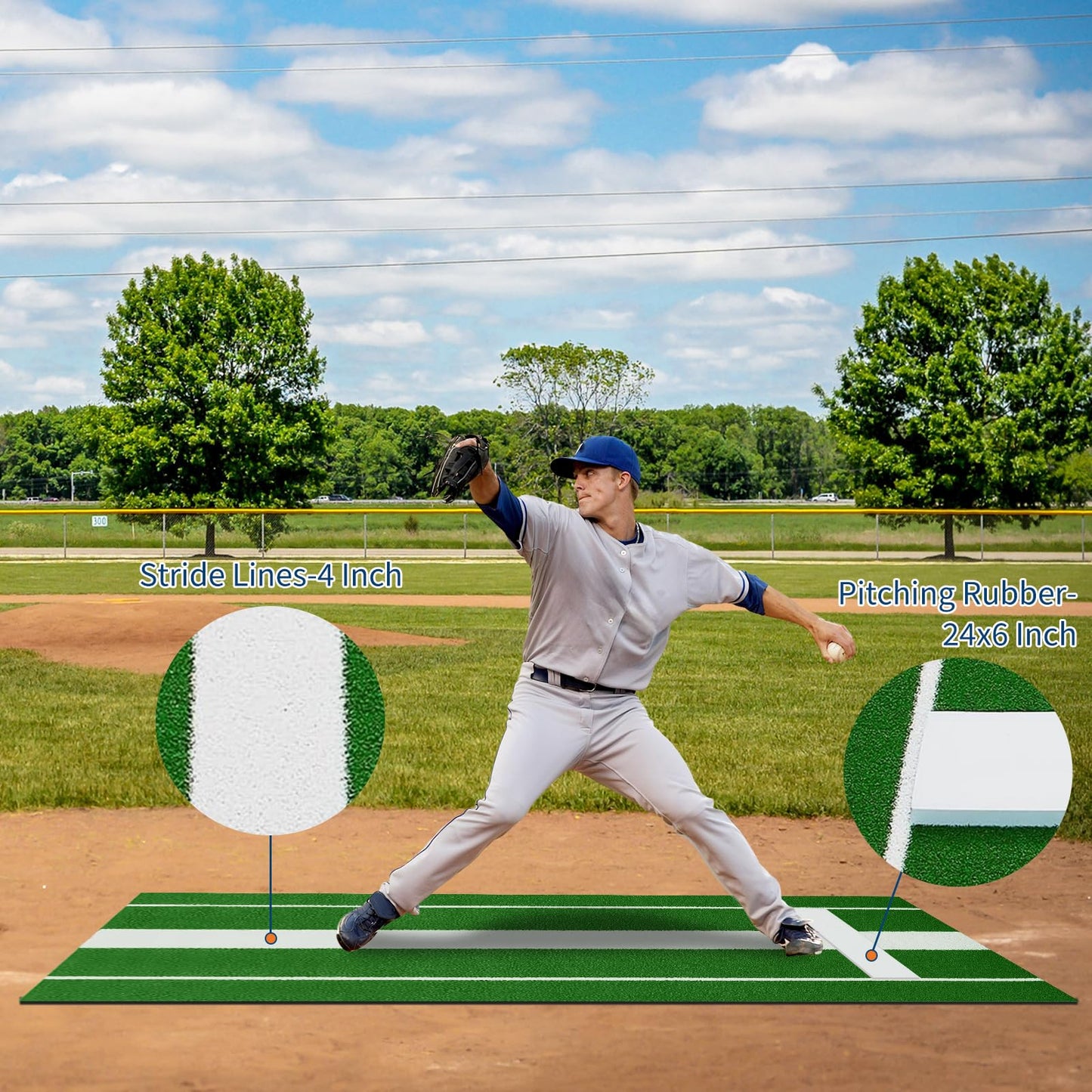 10x3 ft Professional Softball Pitching Mat with Power Line, Heavy Duty Non-Slip Rubber Base & Dense Turf, Portable Softball Pitching Mound for Indoor Outdoor Training Lane, Ideal Practice Aid, Green