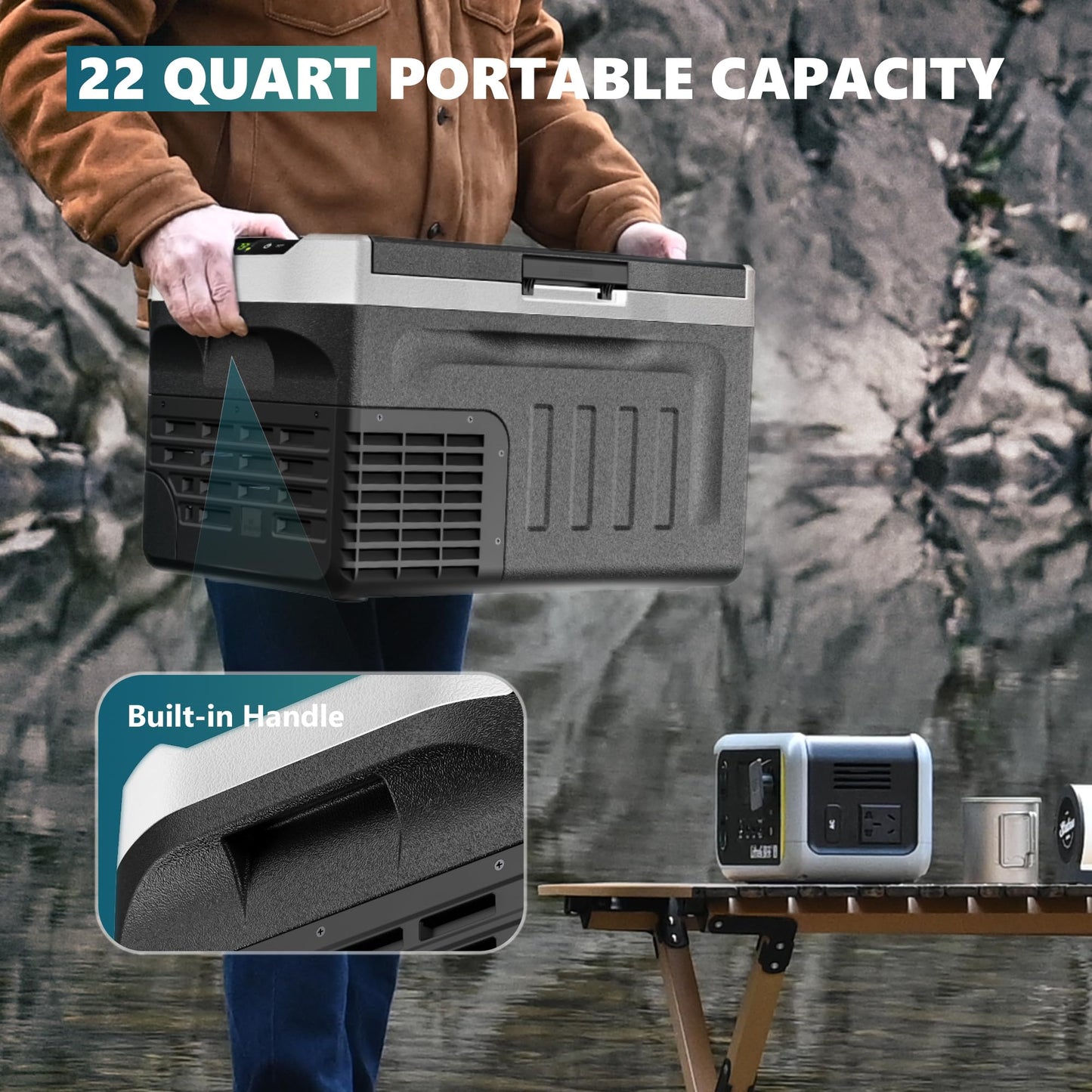 EUHOMY 12 Volt Refrigerator, 22QT(21L) 12V Cooler, Compressor Electric Cooler -4℉~68℉, 12V Fridge 12/24V DC 100-240V AC, Portable Freezer for Camping, Travel, Truck, Home