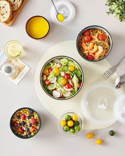 vancasso Ceramic Serving Bowls With Lids Set of 4, Airtight Nesting Bowls for Food Storage, Meal Prep, Leftovers, Microwave and Dishwasher Safe, 60/36/20/10 oz