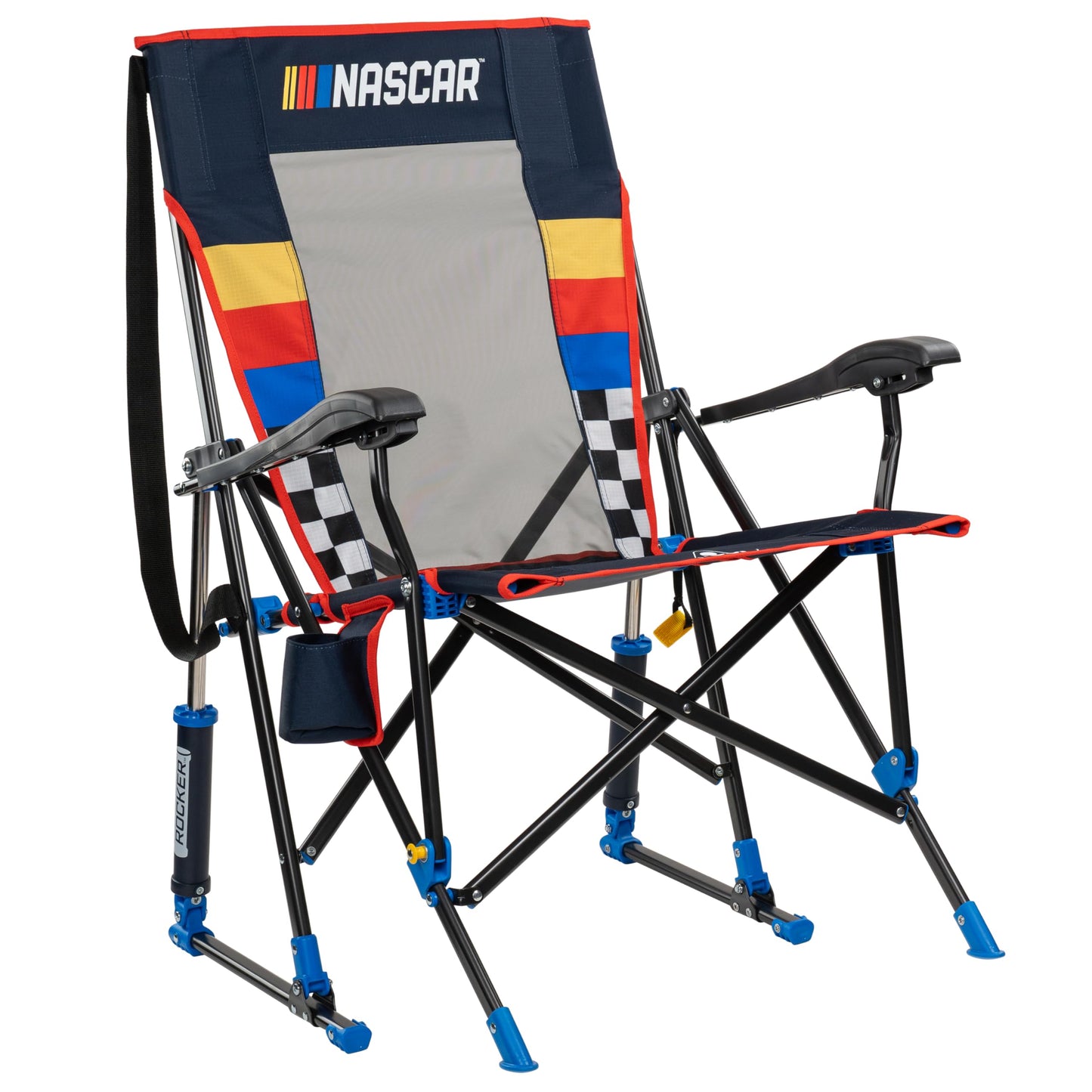 GCI Outdoor NASCAR Roadtrip Rocker Camping & Sideline Sports Chair | Portable Folding Rocking Chair with Durable Armrests & Drink Holder, Black