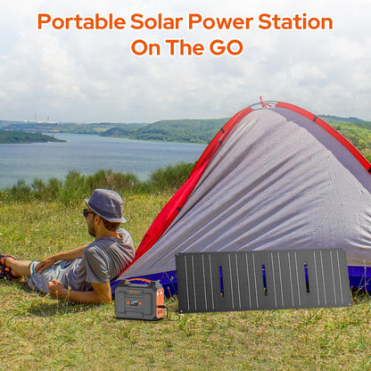 Portable Solar Power Station with Foldable Solar Panel 30W, 100W 110V AC Outlet Camping Solar Power Bank cwith Panels, DC Battery Power Pack for Laptop Smart Devices RV Outdoor Backup