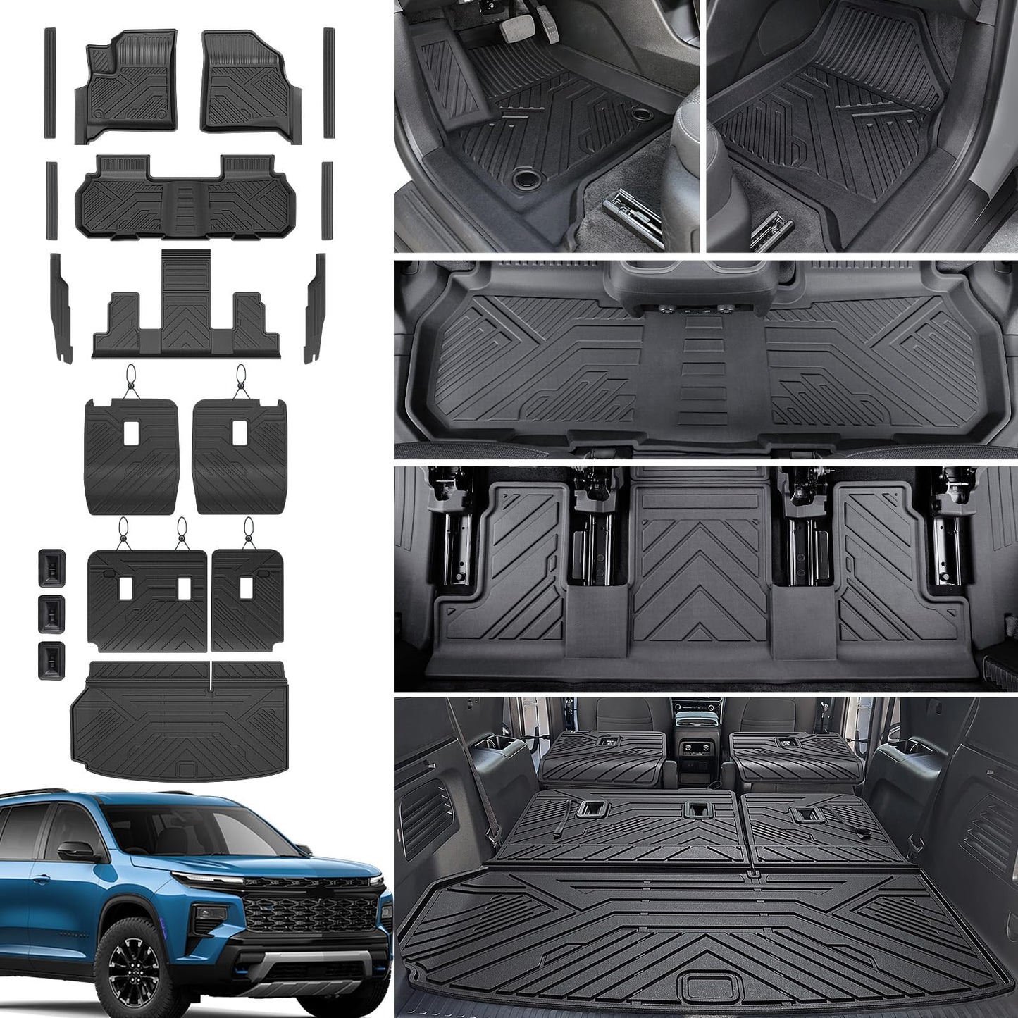 JOULARISE Floor Mats Set for 2024-2026 Chevy Traverse & 2024-2026 GMC Acadia & 2025-2026 Buick Enclave, Only for 7 Seats Captain Chairs, All Weather TPE Cargo Liner Door Sill Guards Accessories