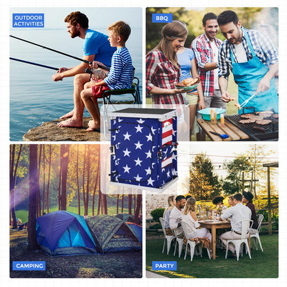 EAGLE PEAK Outdoor Folding Camping Table with Large 3-Tier Storage Organizer and Side Pockets, Easy Set Up Portable Aluminum Camping Kitchen, American Flag
