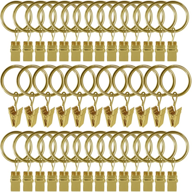 AMZSEVEN 44 Pack Metal Curtain Rings with Clips, Drapery Clips with Rings, Drapes Rings 1 inch Inner Diameter, Fits Diameter 5/8 inch Curtain Rods, Gold