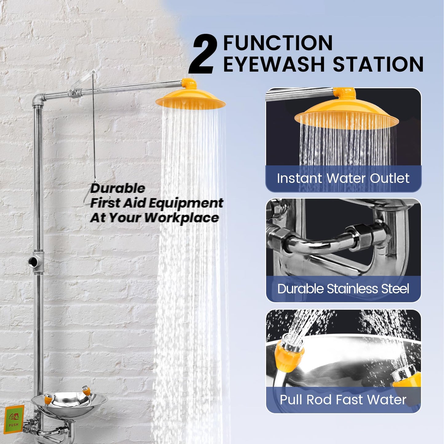 Ezcasch Emergency Eye Wash Station with Shower Stainless Steel Eyewash and Shower Kit Integrated Eyewash and Shower System Multi-Functional Eyewash Station First Aid Eyewash and Shower Kit.