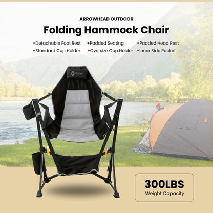 ARROWHEAD OUTDOOR Folding Hammock Chair, Heavy Duty Camping Seat with Removable Footrest, Padded Comfort, and 300lb Capacity