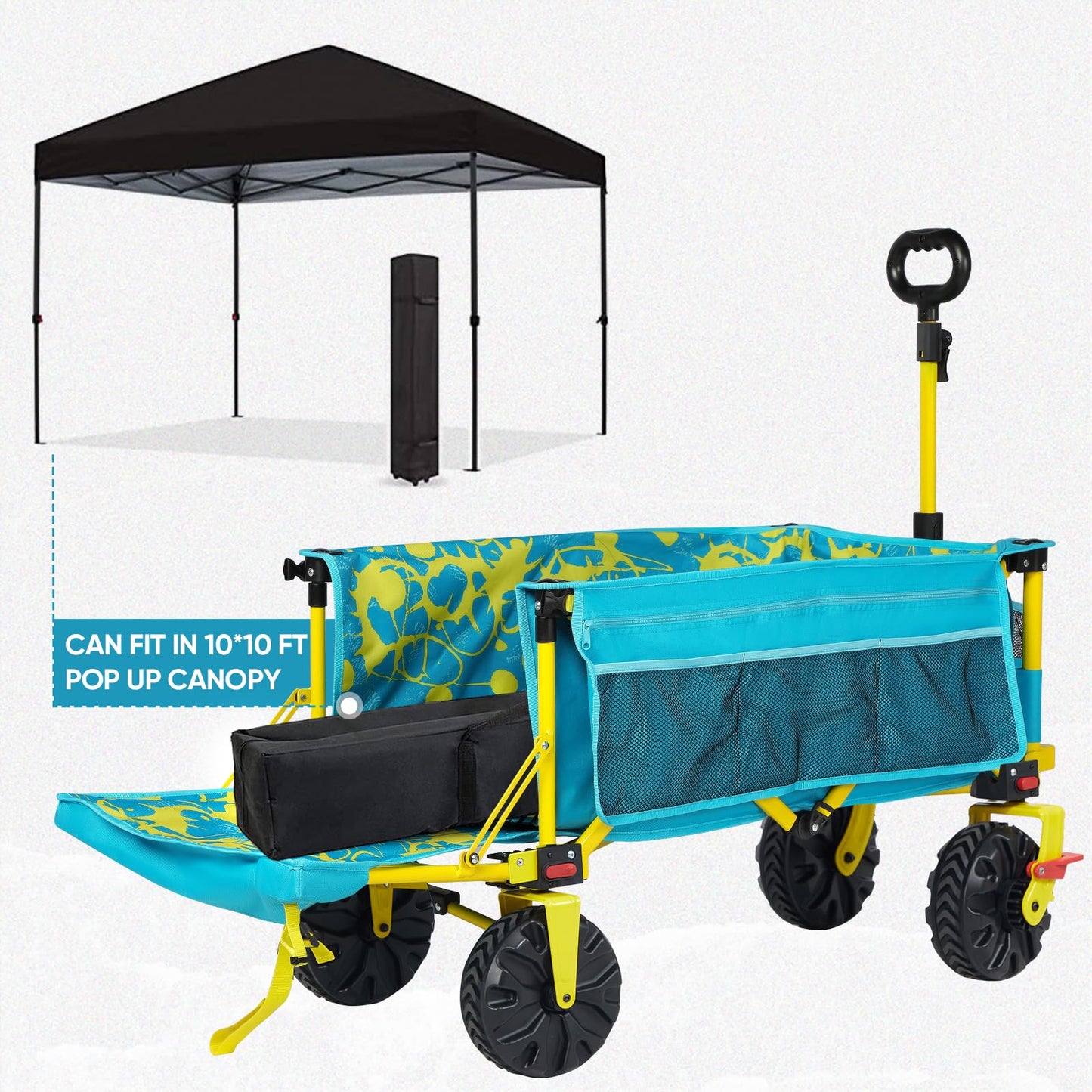 Old Bahama Bay 300lbs Extra Long 49" L Beach Wagon with Big Wheels with Brake for Sand, Collapsible Utility Beach Cart Heavy Duty Folding Wagon,Ideal for Outdoor Sand Camping Garden Pet