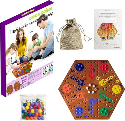 Wooden Board Game Board Game Original Marble Game Double Sided Painted 2 to 6 Player Fast Track Wooden with 6 Colors 24 Marbles 6 Dice for Adults Kids Family(24 INCH Flame)