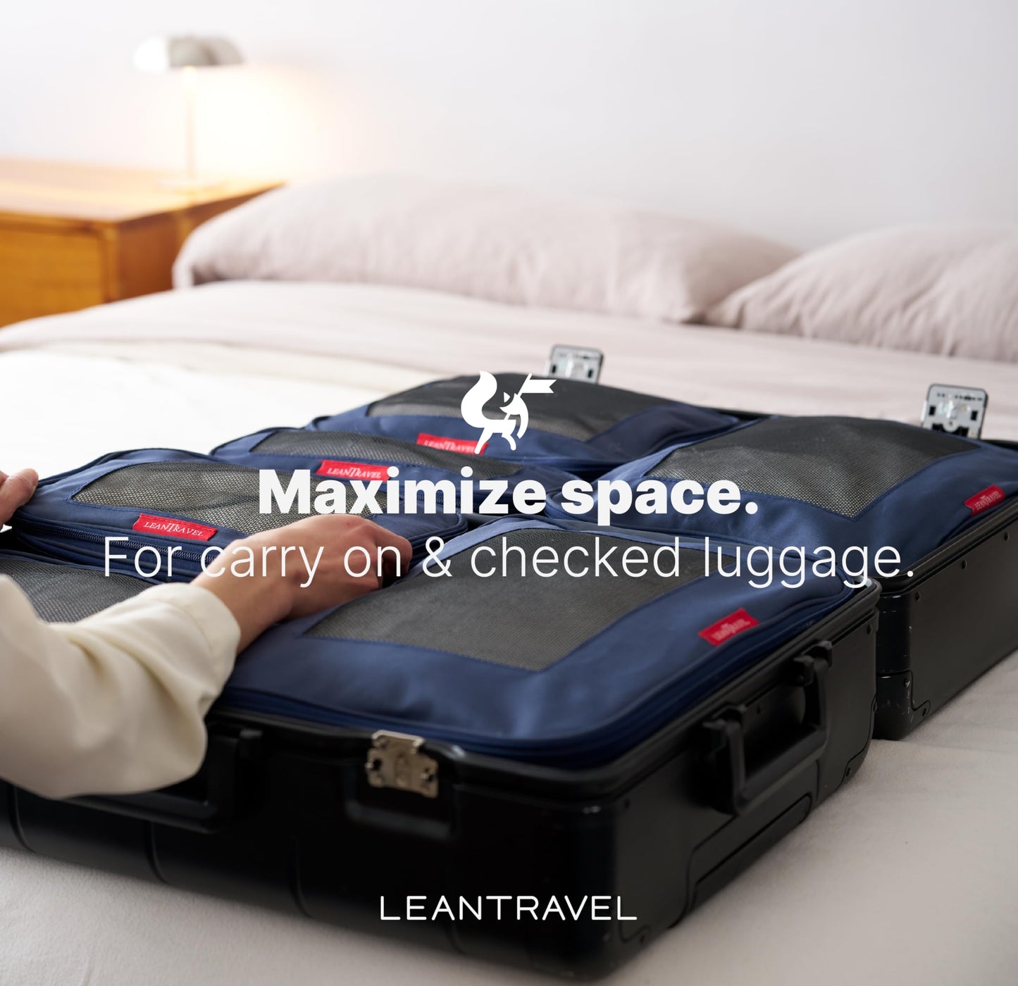 LeanTravel Compression Packing Cubes for Travel Organizers with Double Zipper (12-Pack Black-Blue)