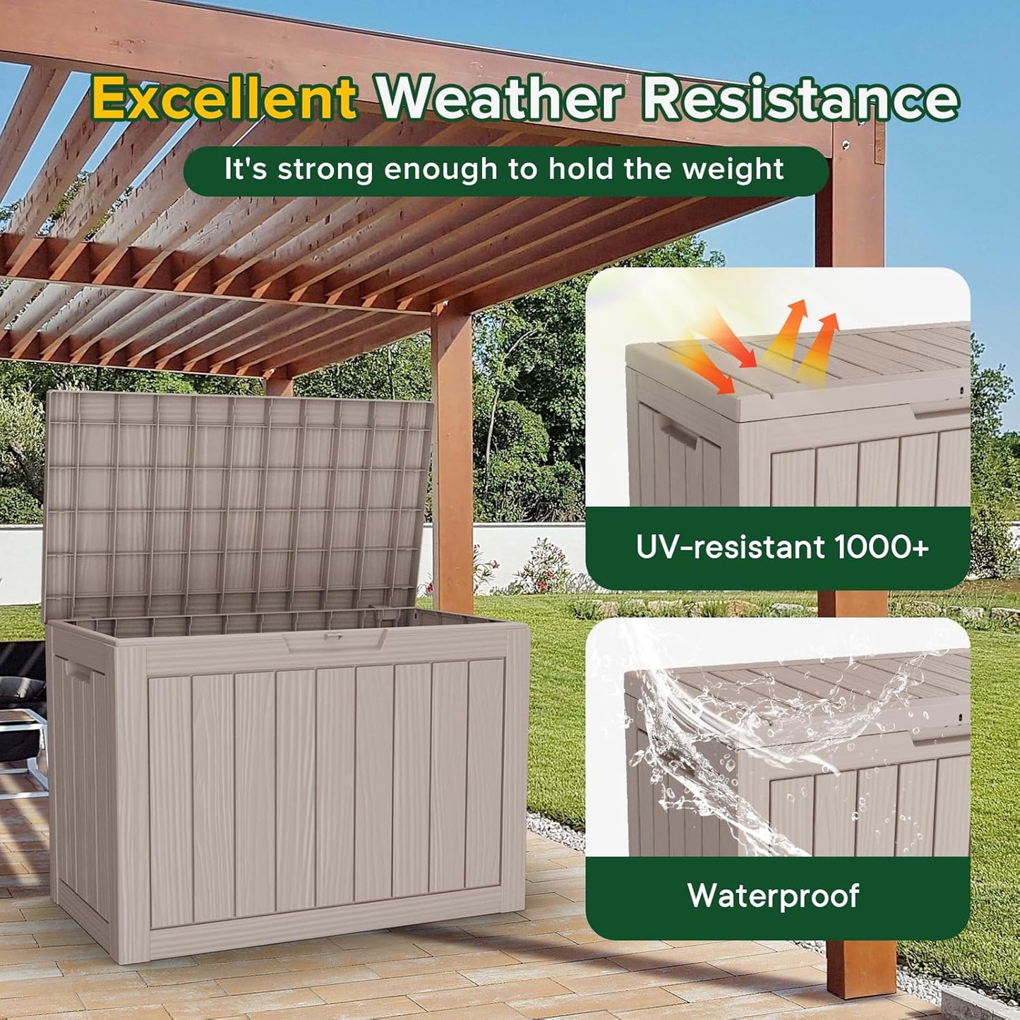 Skiennix 45 Gallon Outdoor Deck Box - Lockable Waterproof Storage for Garden Tools & Cushions | Grey