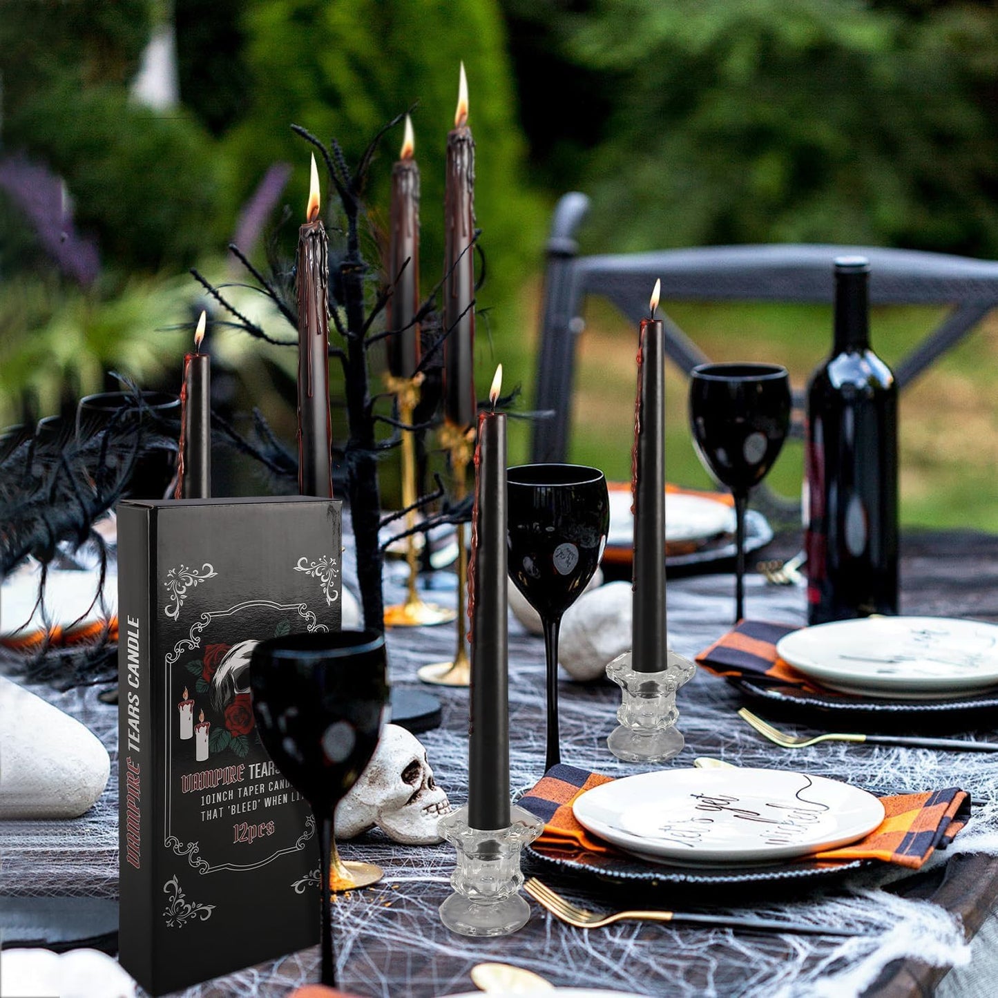 Wfmolcand 12PCS 10-Inch Black Bleeding Taper Candles,Vampire Tears Taper Candles- Unscented Ideal for Gothic Rituals Halloween, Christmas, Rituals, and Themed Party Decor