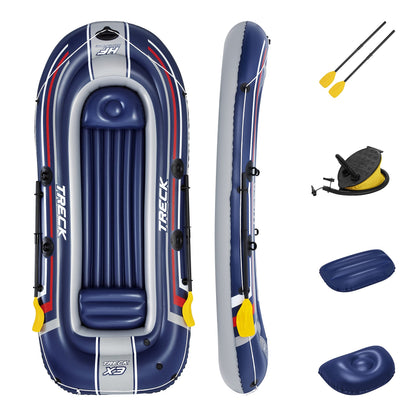 Bestway Hydro-Force Treck X3 Inflatable 3 Person Water Raft Outdoor Floating Boat Set with Pair of Oars, Foot Pump, and Repair Patch