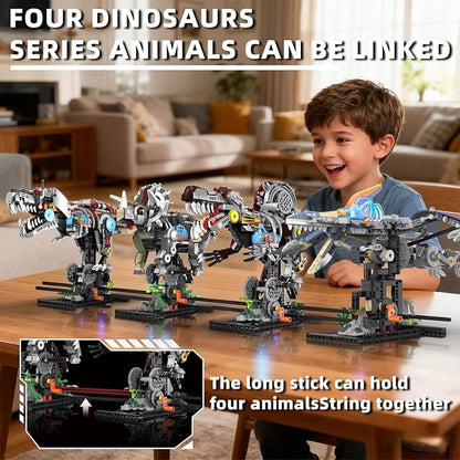 Mechanical T-Rex Dinosaur Building Set with Lights Rotatable Components &amp Display Stand STEM Building Toy for Boys 8-14 Home Office Decor for Adults Mechanical Enthusiasts (730PCS)