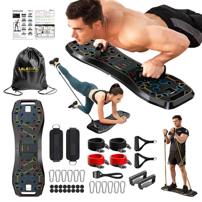 LALAHIGH Push Up Board,36 in 1 Home Gym Equipment with Ab Roller Wheel & Resistance Bands, Portable Foldable Workout Board for Full Body Strength Training Men Women