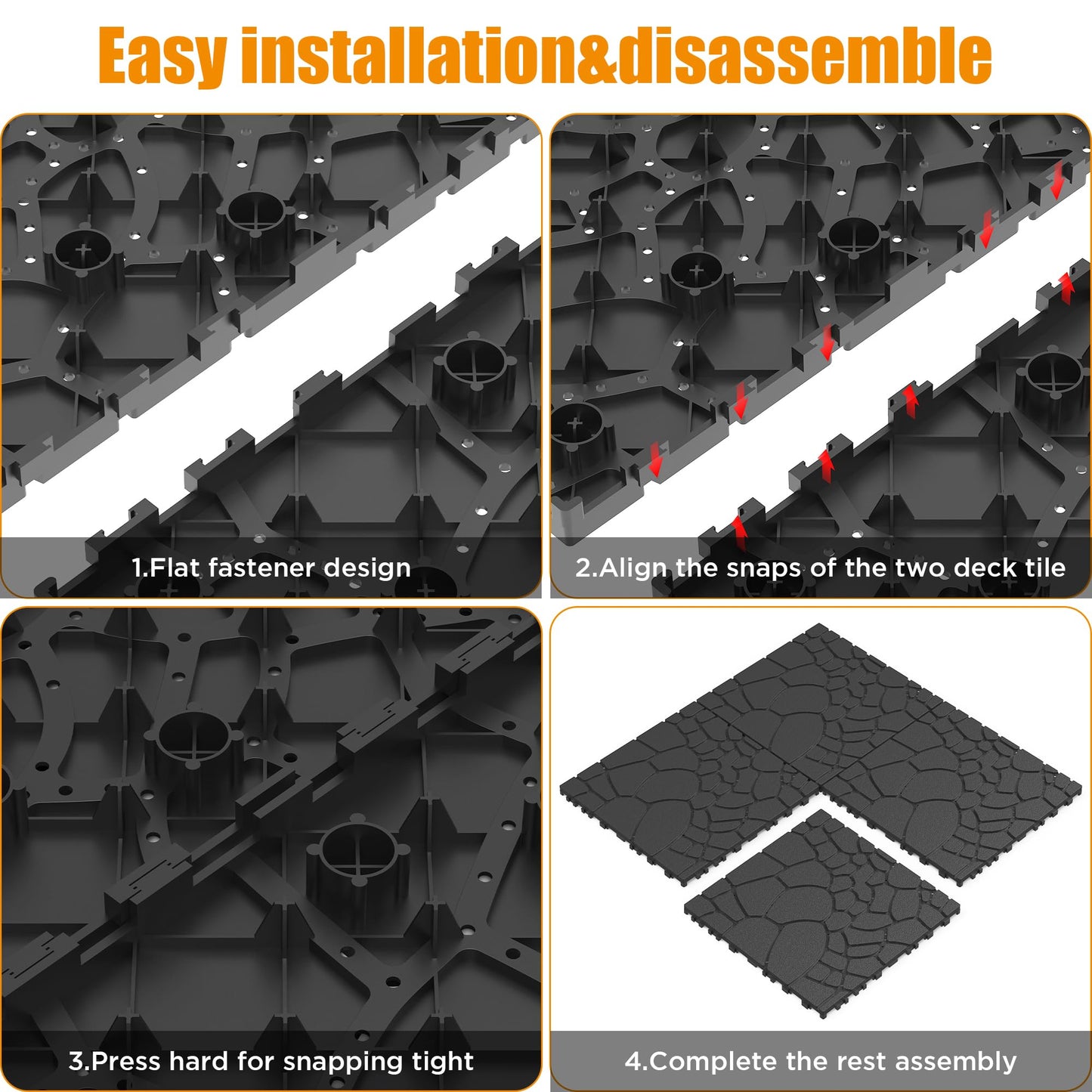 44-Pack Interlocking Deck Tiles, 12"x12" Stone Texture PP Waterproof Flooring, All-Weather Anti-Slip Patio Tiles for Indoor/Outdoor,Poolside, Garden, Balcony, Patio,Easy DIY Installation,Gray