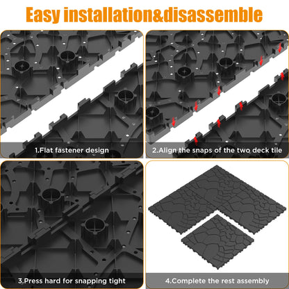 44-Pack Interlocking Deck Tiles, 12"x12" Stone Texture PP Waterproof Flooring, All-Weather Anti-Slip Patio Tiles for Indoor/Outdoor,Poolside, Garden, Balcony, Patio,Easy DIY Installation,Gray