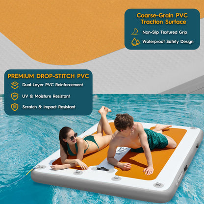 AWEMUFA 8ft x 6.6ft x 8inches Floating Dock with Non-Slip Surface, Inflatable Dock Floating Platform Water Mat Floating Island Raft for Lake Pool Beach Ocean