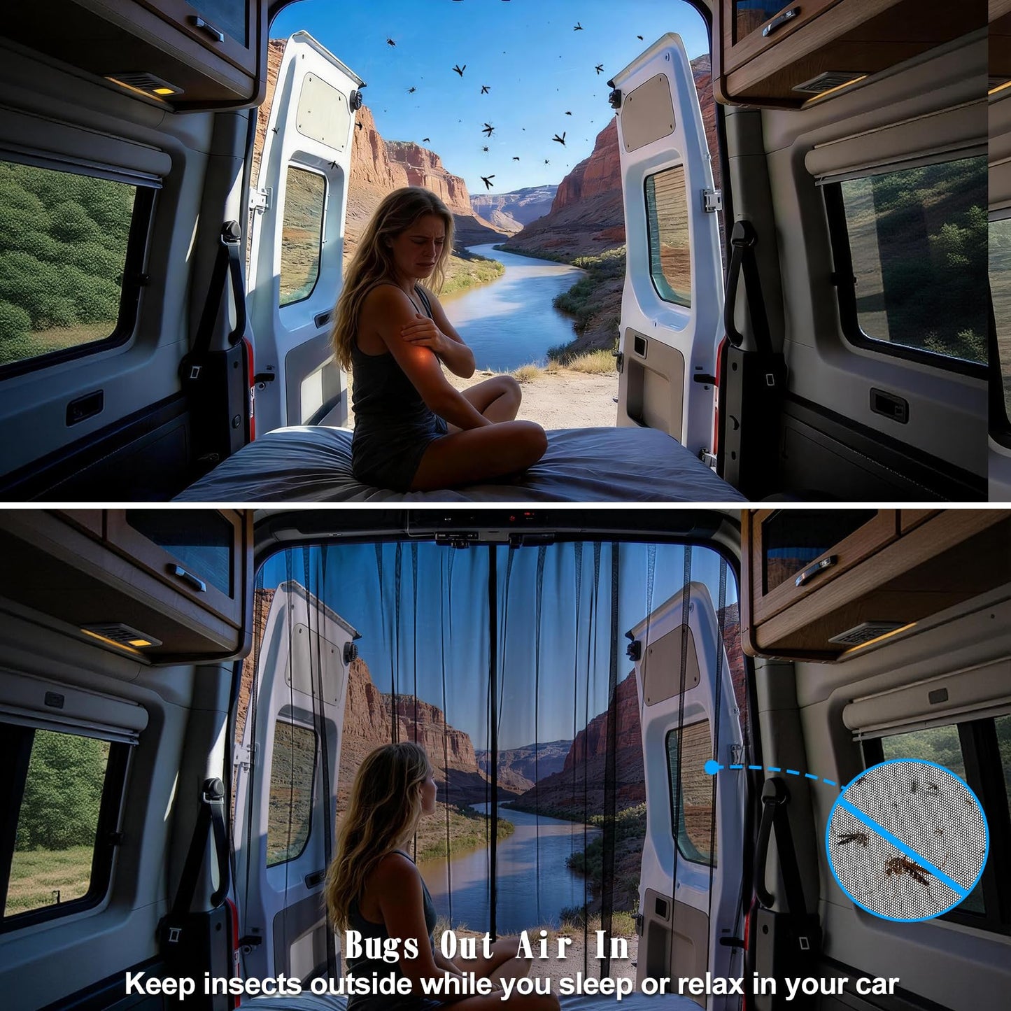 ZATOOTO Magnetic Van Bug Screen for Sliding Door Bug Screen - Side and Rear Van Door Bug Screen Set, RV Screen Door with Magnetic for Easy to Install and Remove, Universal Fly Screen for Camper Van