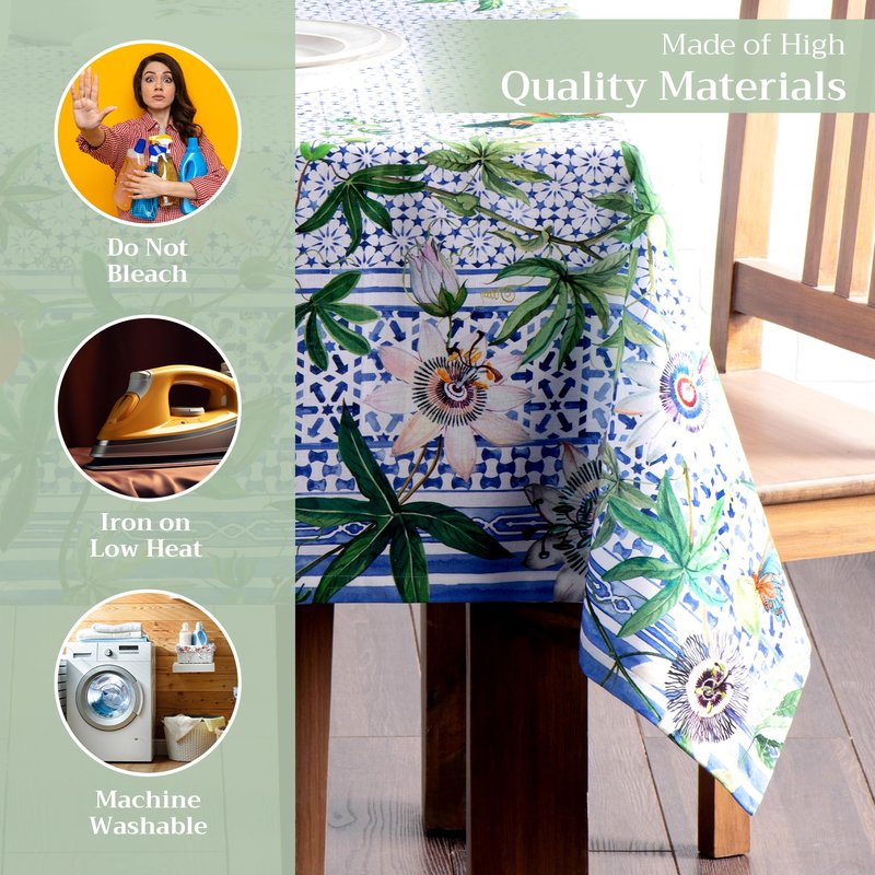 Maison d' Hermine Table Cloth Square Table 100% Cotton 60 x 60 Inches Tablecloth Reusable Decorative for Dining Kitchen Room Farmhouse Home Gifts for Mothers Day Spring Summer - Passiflora
