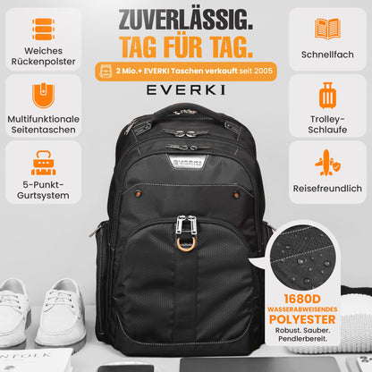 EVERKI Atlas Business Laptop Backpack (EKP121) with Black Rain Cover - Men's Backpack with 13"-17.3" Compartment, 32L Capacity - Travel-Friendly Backpack & Rain Cover Bundle