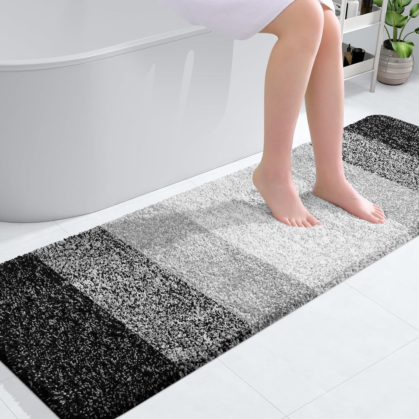 OLANLY Bathroom Runner Rugs - Extra Soft Microfiber | Quick Dry, Machine Washable, 59x20 Inches, Black