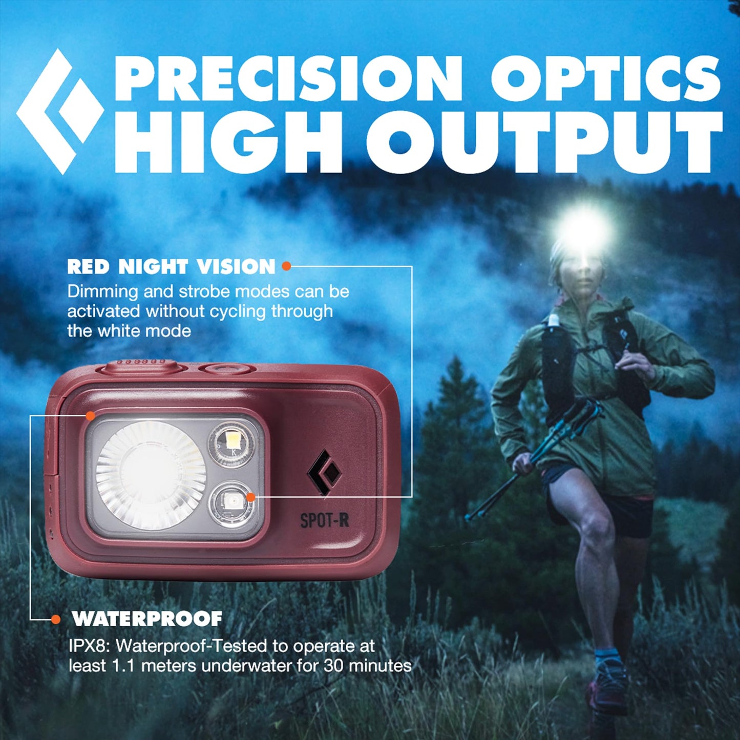 BLACK DIAMOND Spot 400-R Rechargeable Headlamp | 400 Lumens, Dimmable | Micro-USB Charging | Waterproof & Compact | Camping, Hiking, Running | Bordeaux
